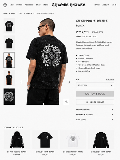 CHROME HEART IMPORTED LUXURY HIGH QUALITY BLACK TSHIRT