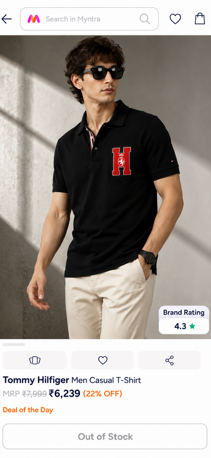 TOMMY HILFIGER BLACK COLOUR TSHIRT