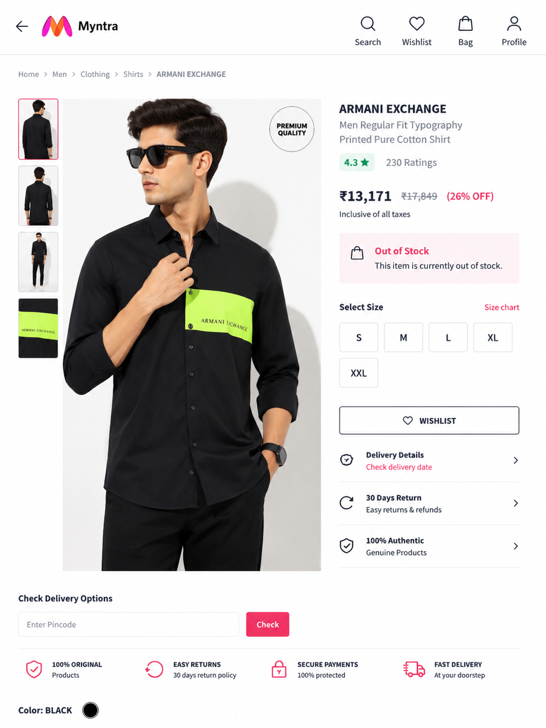 ARMANI EXCHANGE AX BLACK SHIRT