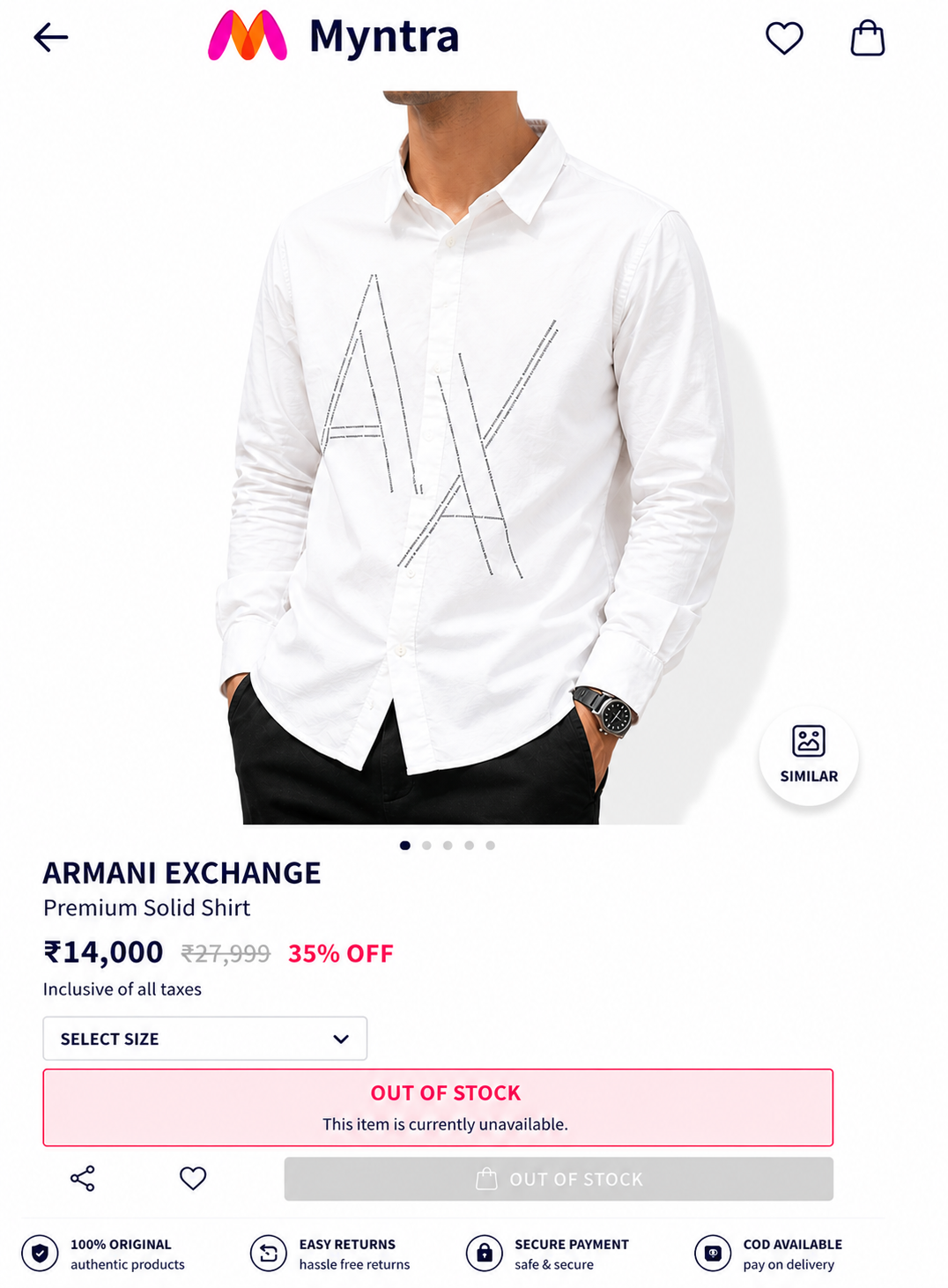 AX ARMANI EXCHANGE WHITE COLOUR SHIRT
