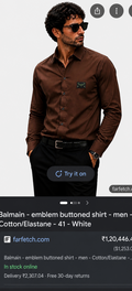 BALMAIN PARIS FRONT METAL LOGO AND LEATHER PATHCH DARK BROWN SHIRT BIG SIZE