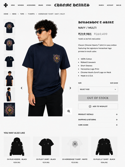 CHROME HEART IMPORTED LUXURY HIGH QUALITY NAVY BLUE TSHIRT