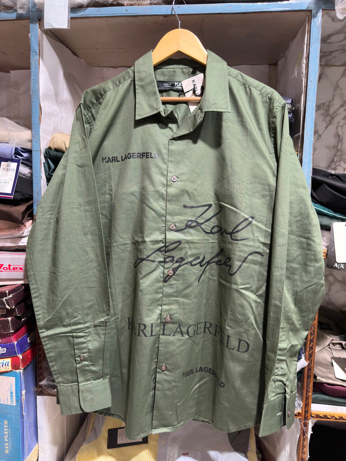 KARL LAGERFELD OLIVE GREEN COLOUR SHIRT