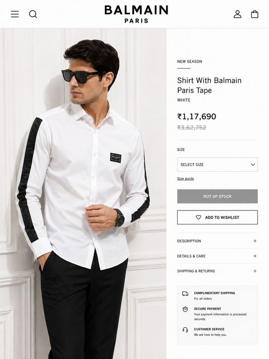 BALMAIN PARIS SIDE STRIP WHITE SHIRT