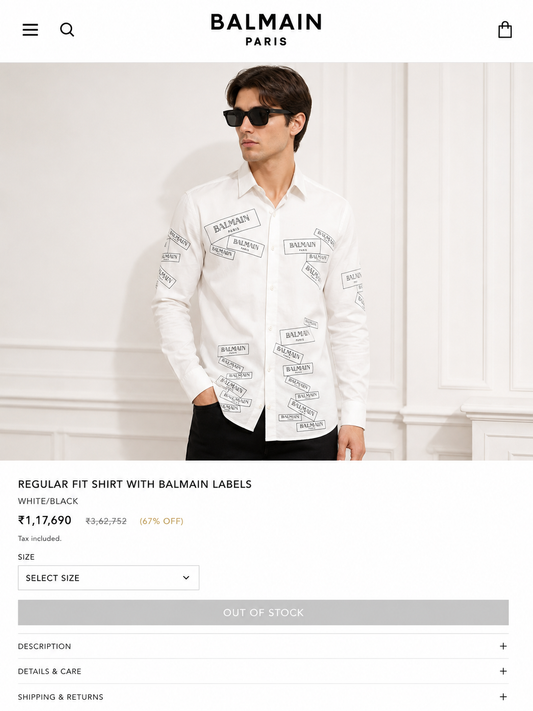 BALMAIN WHITE/BLACK PRINT SHIRT