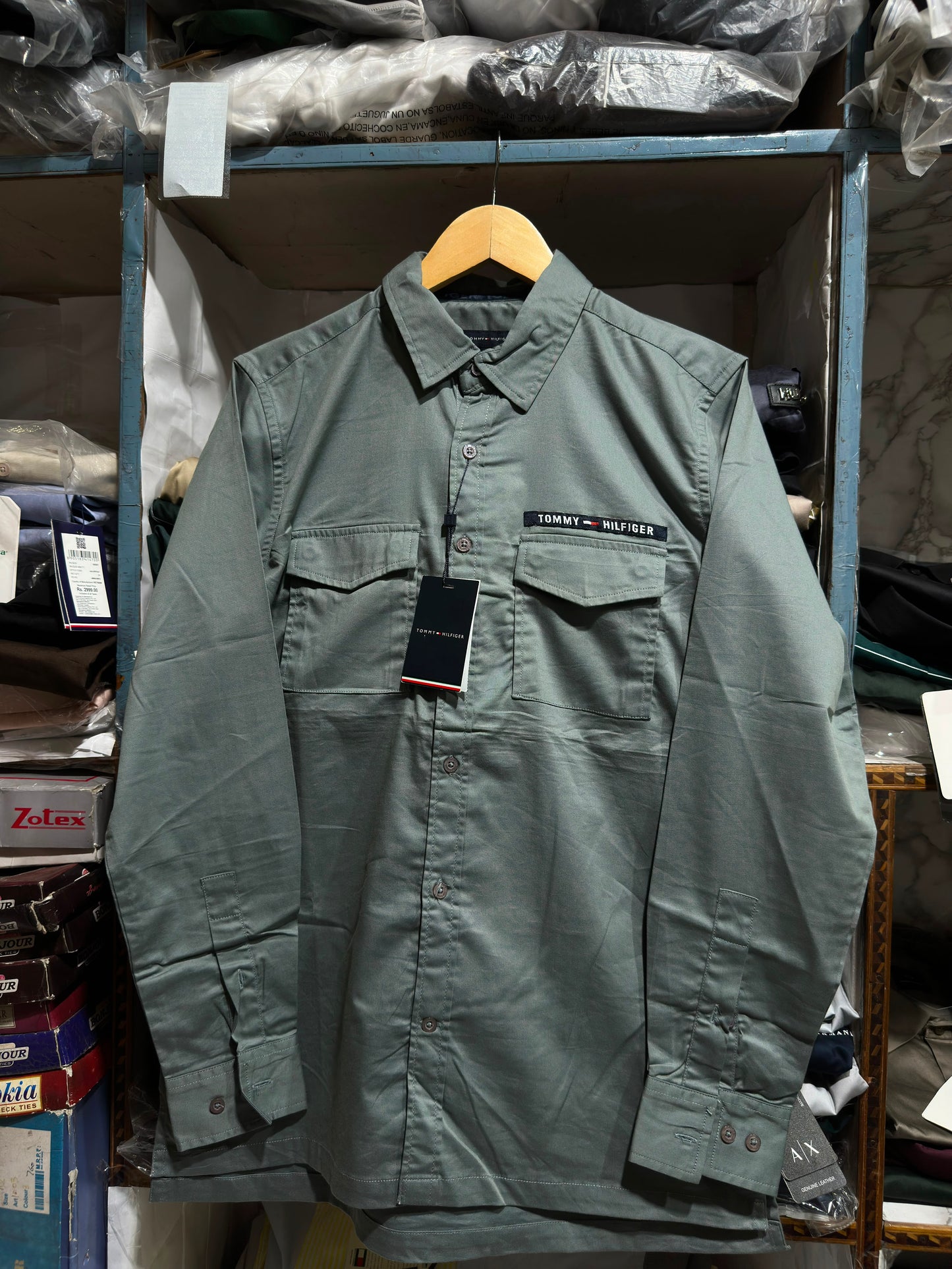 TOMMY HILFIGER SAGE GREEN COLOUR SHIRT
