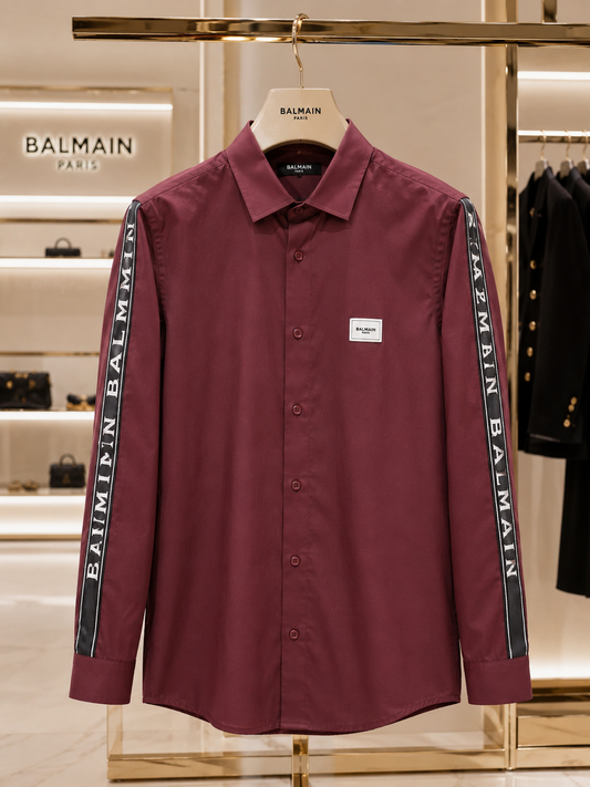 BALMAIN PARIS SIDE STRIP MAROON SHIRT
