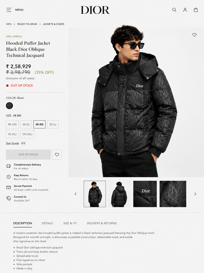DIOR MEN'S PREMIUM PUFFER JACKET