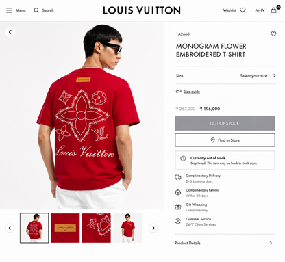 LOUIS VUITTON IMPORTED LUXURY HIGH QUALITY RED TSHIRT