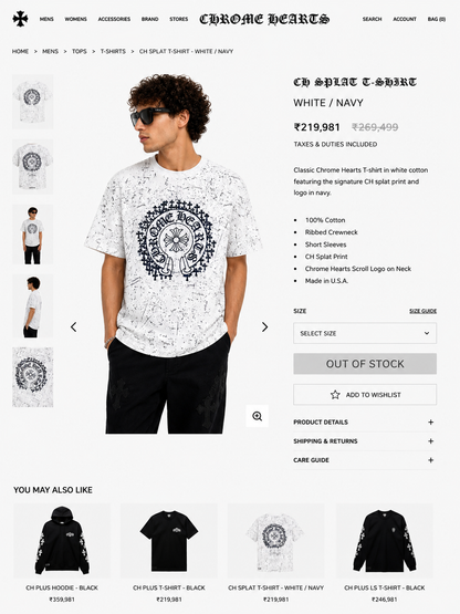 CHROME HEART IMPORTED LUXURY HIGH QUALITY WHITE TSHIRT