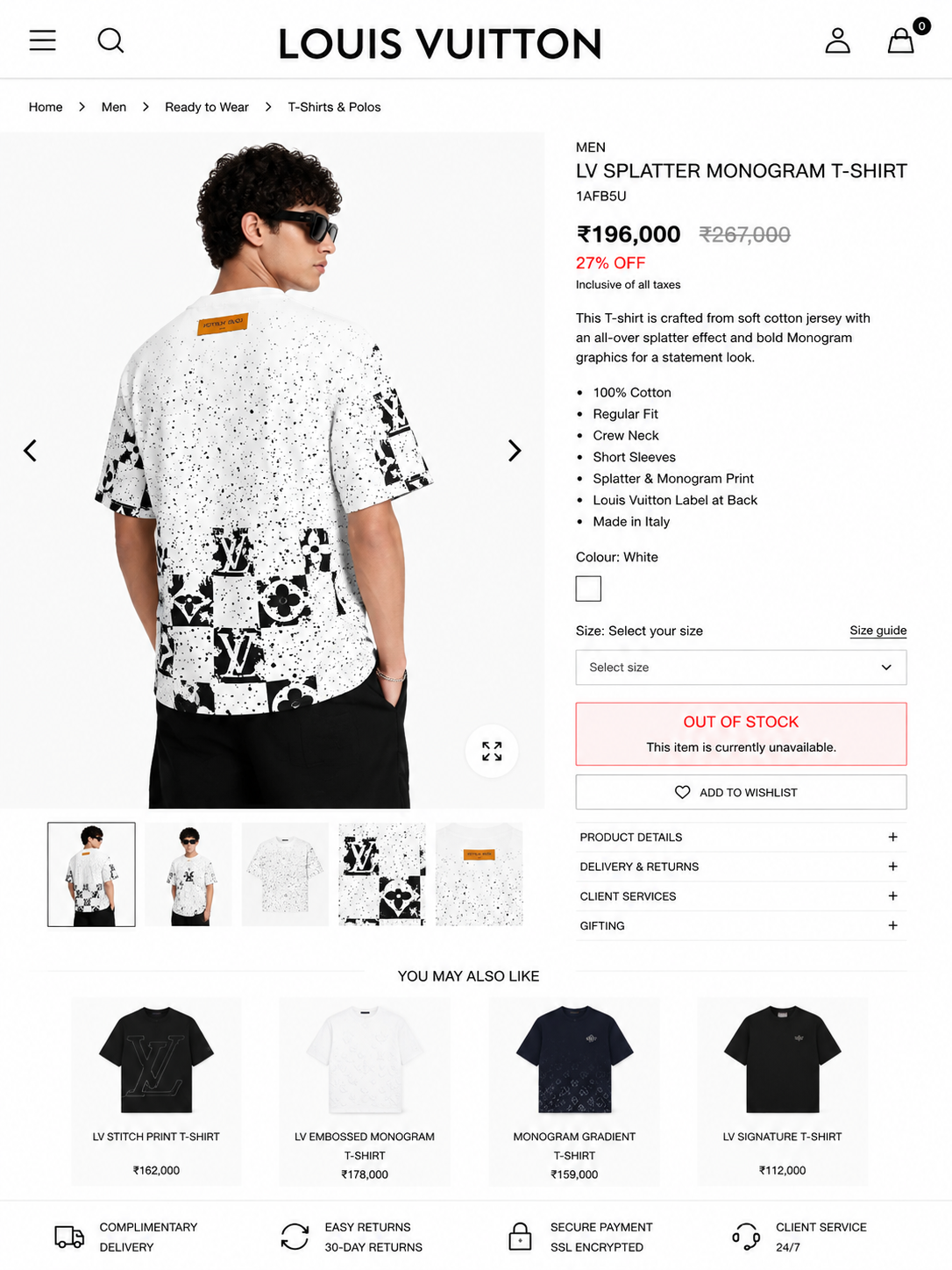 LOUIS VUITTON IMPORTED LUXURY HIGH QUALITY WHITE TSHIRT