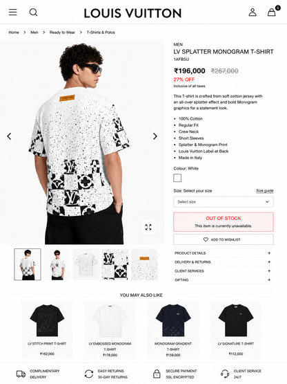 LOUIS VUITTON IMPORTED LUXURY HIGH QUALITY WHITE TSHIRT