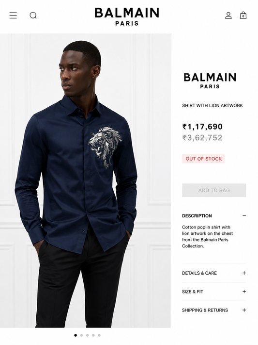 BALMAIN PARIS LION PRINT BLUE SHIRT