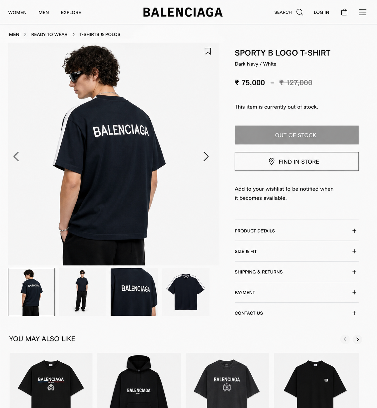 BALENCIAGA IMPORTED LUXURY HIGH QUALITY NAVY BLUE TSHIRT