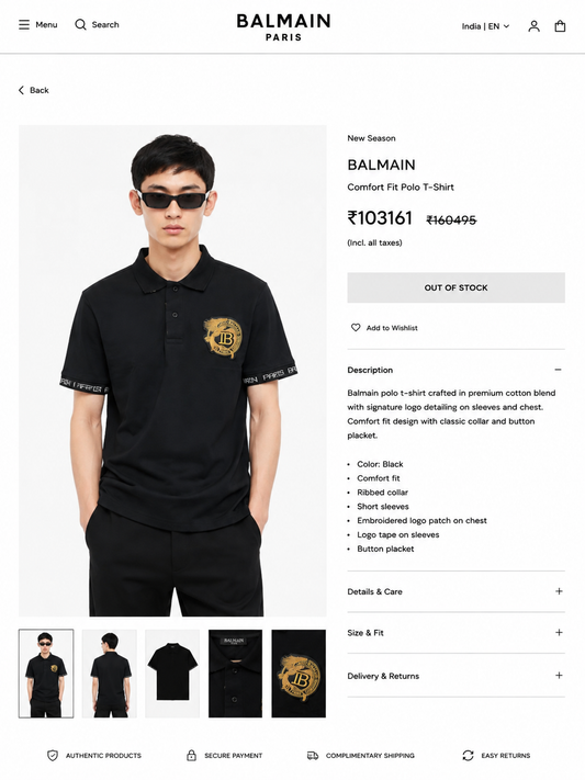 BALMAIN PARIS BLACK TSHIRT