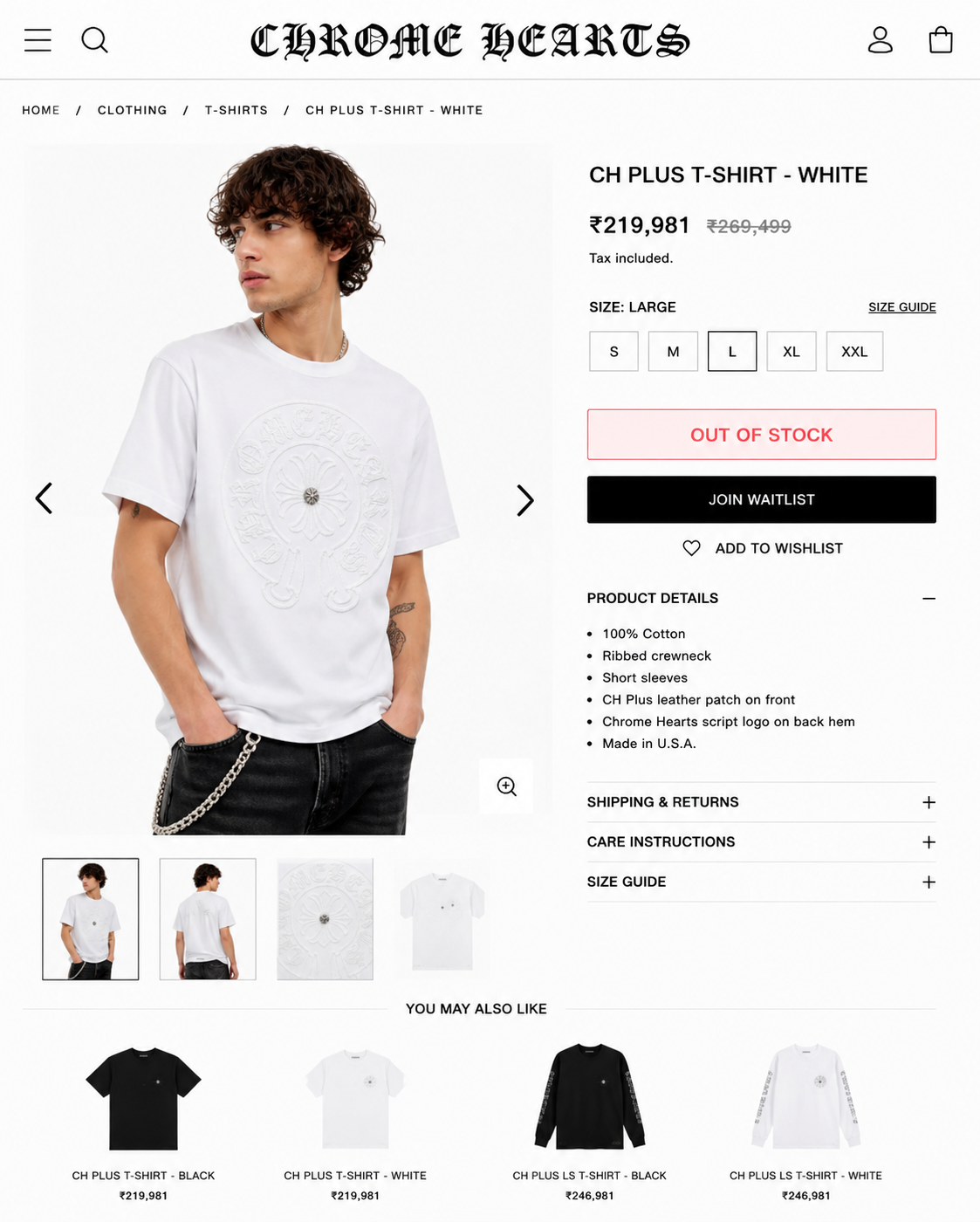 CHROME HEART IMPORTED LUXURY HIGH QUALITY WHITE TSHIRT