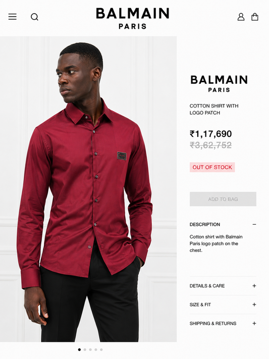 BALMAIN PARIS FRONT METAL LOGO AND LEATHER PATCH LIGHT MAROON SHIRT BIG SIZE