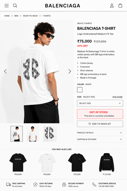 BALENCIAGA WHITE COLOUR TSHIRT