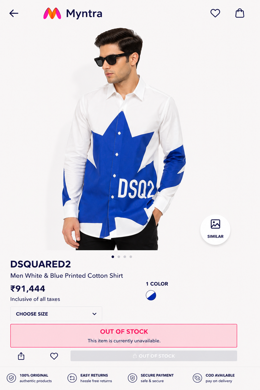 DSQUARED2 WHITE/ROYAL BLUE SHIRT