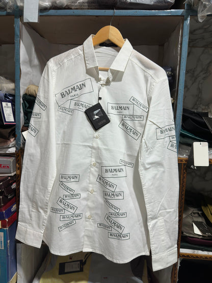 BALMAIN WHITE/ BLACK PRINT COLOUR SHIRT