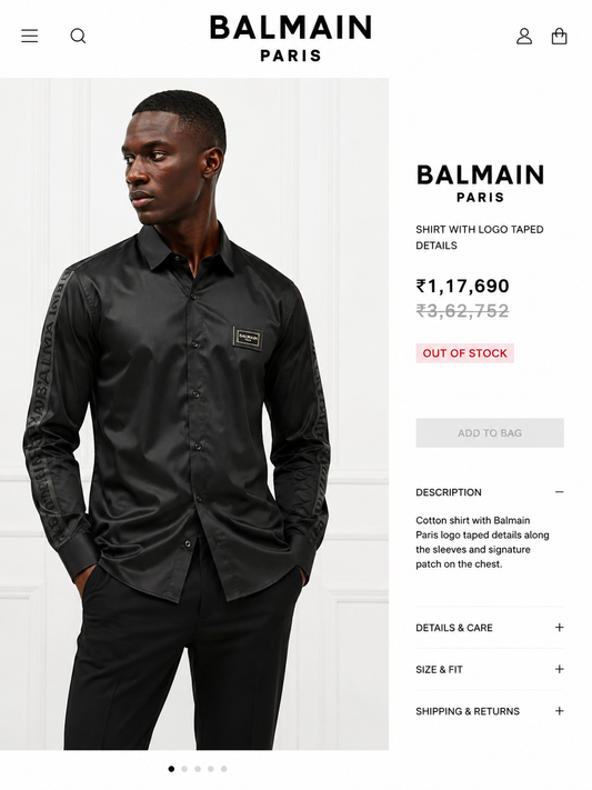 BALMAIN PARIS SIDE STRIP BLACK SHIRT