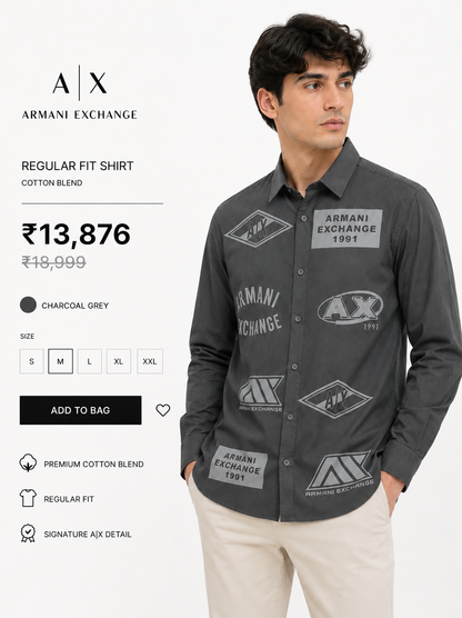 ARMANI EXCHANGE AX CHARCOAL GREY SHIRT