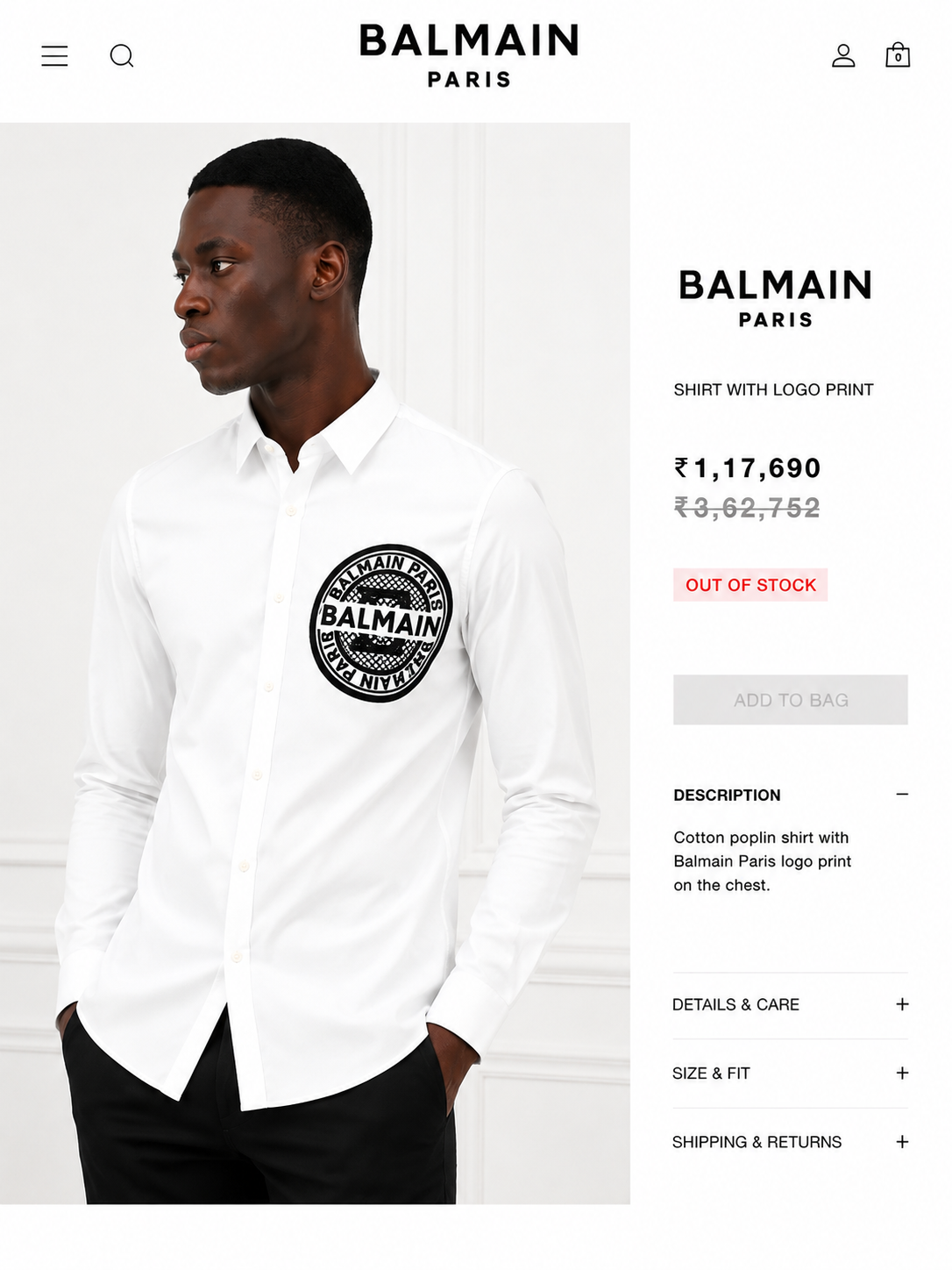 BALMAIN PARIS VELVET LOGO WHITE SHIRT