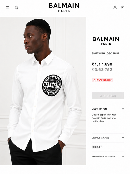 BALMAIN PARIS VELVET LOGO WHITE SHIRT