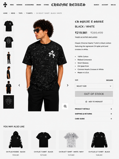 CHROME HEART IMPORTED LUXURY HIGH QUALITY BLACK TSHIRT