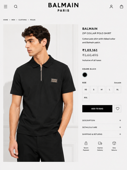 BALMAIN PARIS BLACK TSHIRT