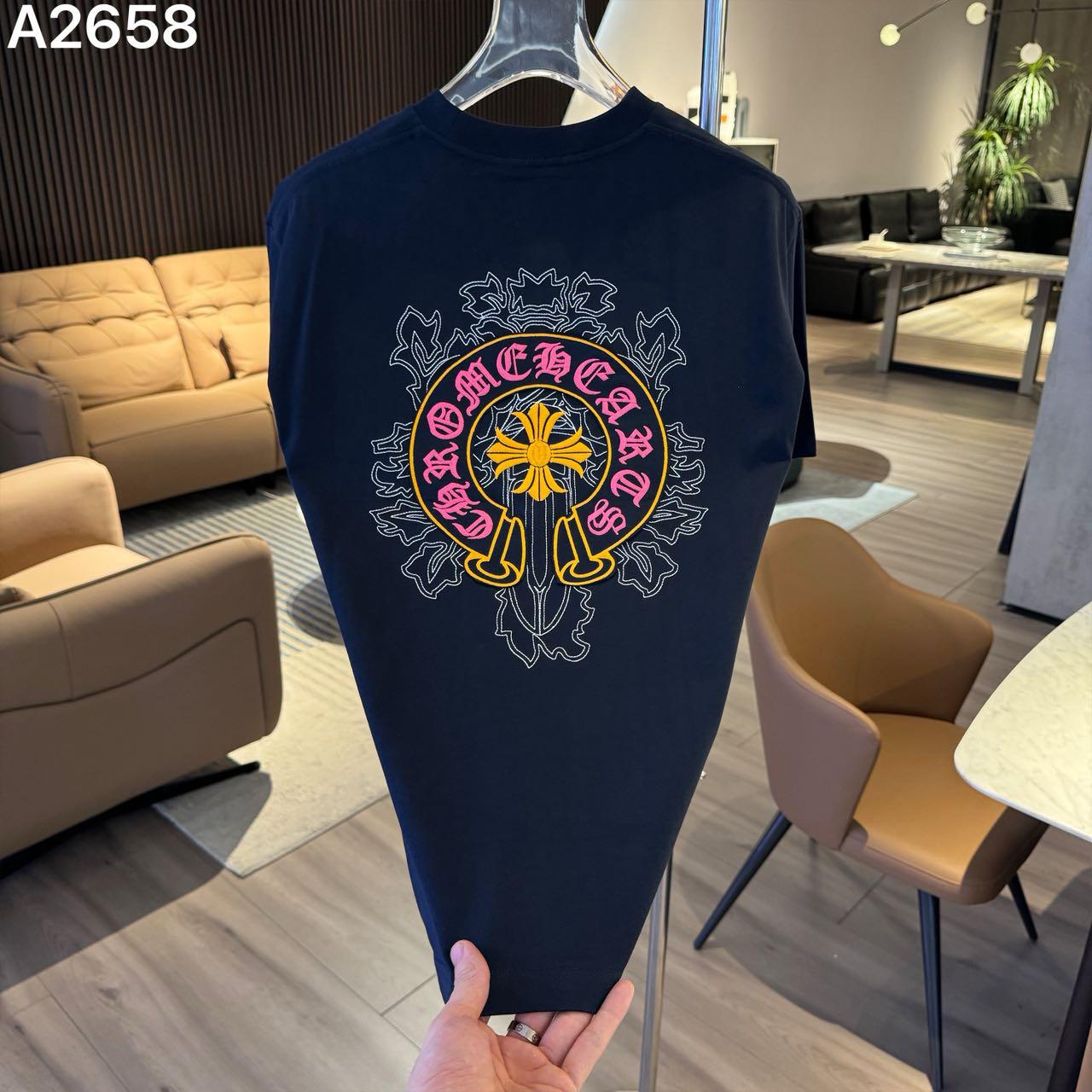 CHROME HEART IMPORTED LUXURY HIGH QUALITY NAVY BLUE TSHIRT