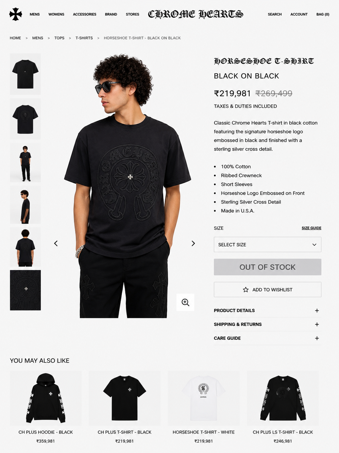 CHROME HEART IMPORTED LUXURY HIGH QUALITY BLACK TSHIRT