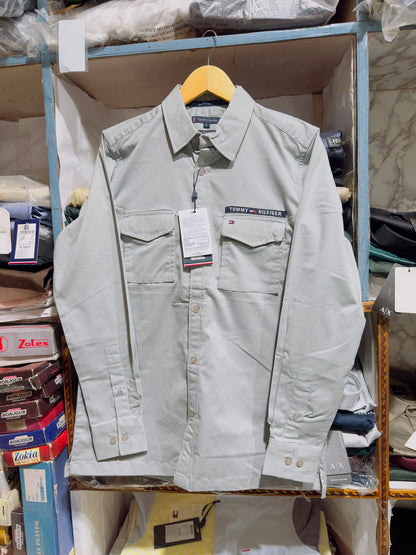 TOMMY HILFIGER LIGHT SAGE GREY COLOUR SHIRT