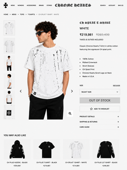 CHROME HEART IMPORTED LUXURY HIGH QUALITY WHITE TSHIRT