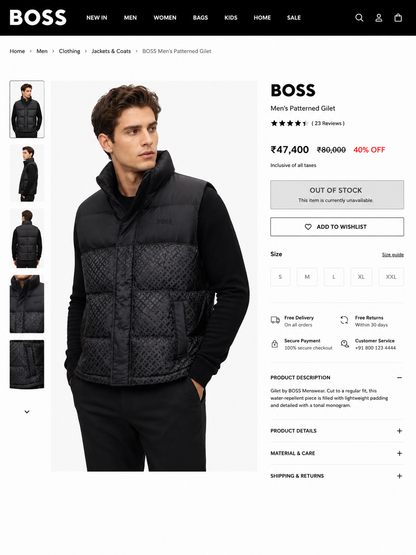BOSS MEN'S PREMIUM PUFFER HALF JACKET