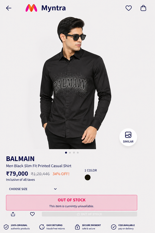 BALMAIN PARIS BLACK COLOUR SHIRT