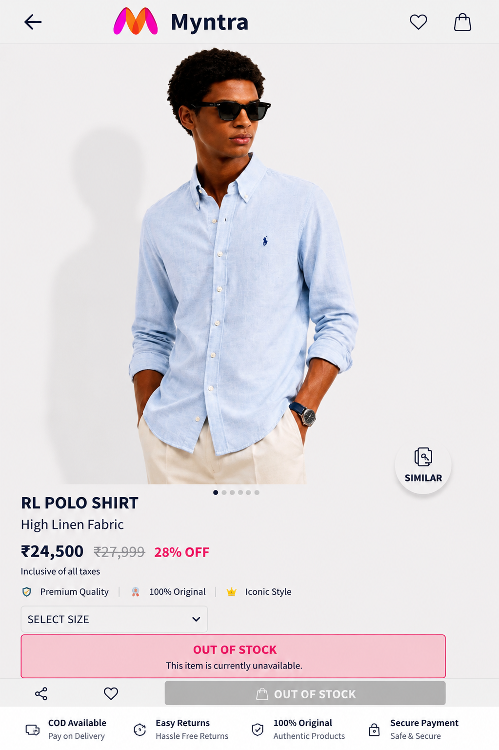 RL POLO LINEN ICE BLUE SHIRT