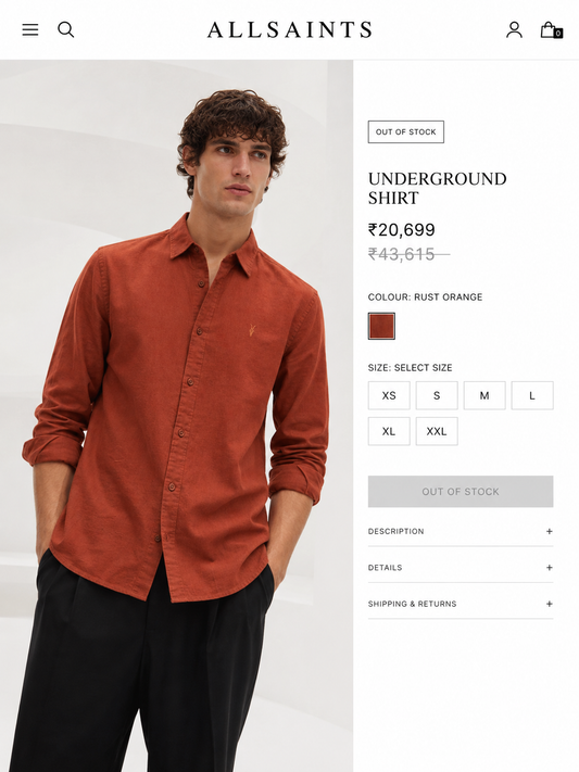 ALL SAINTS LINEN RUST ORANGE SHIRT