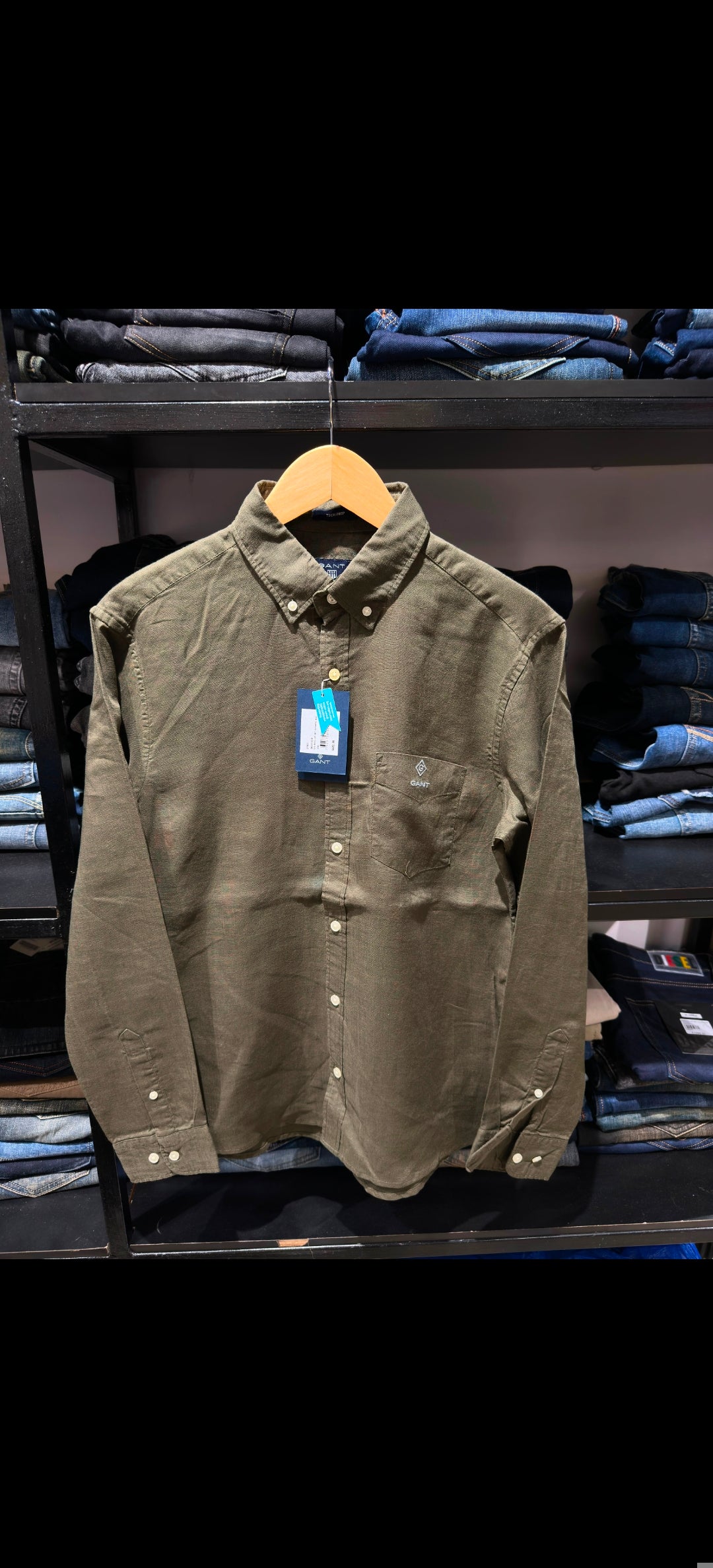 GANT LINEN SHIRT OLIVE GREEN COLOUR