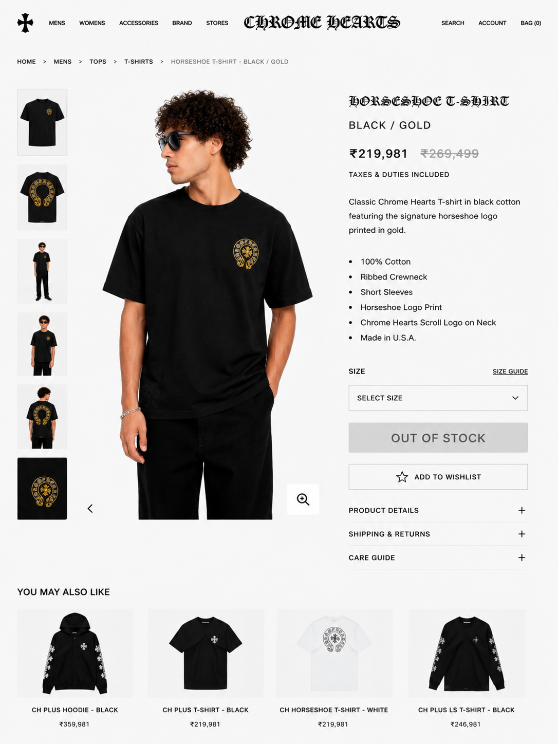CHROME HEART IMPORTED LUXURY HIGH QUALITY BLACK TSHIRT