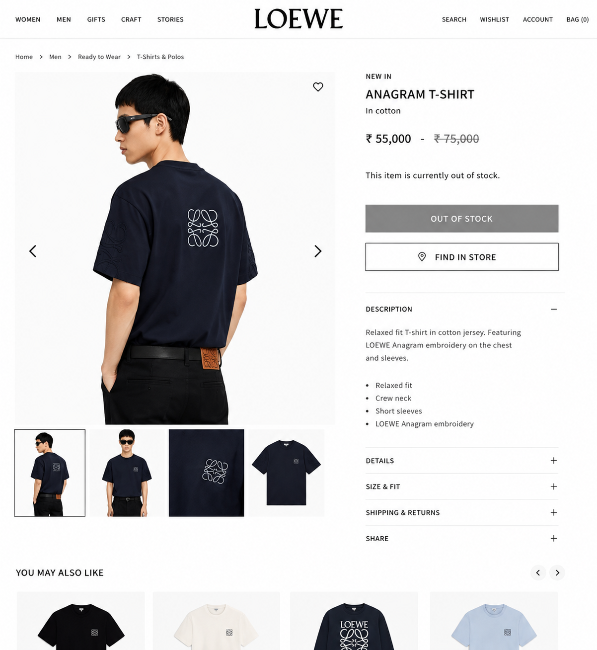 LOEWE IMPORTED LUXURY HIGH QUALITY BLACK TSHIRT