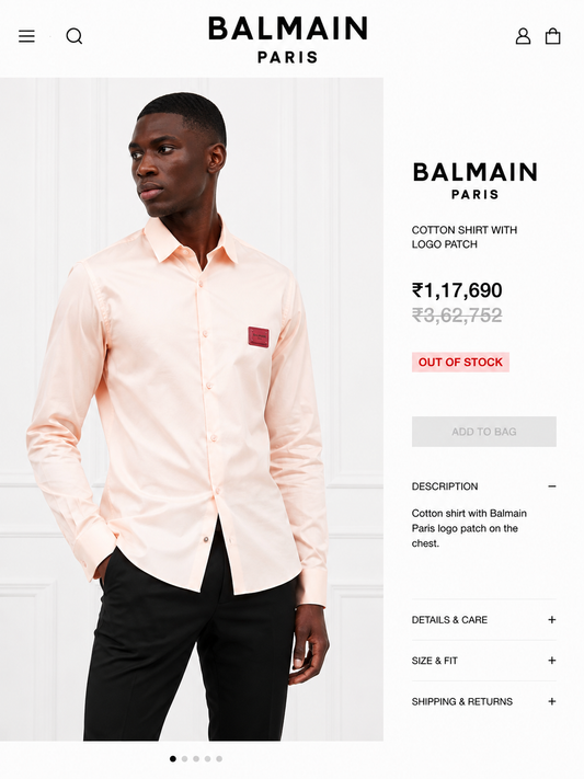 BALMAIN PARIS FRONT METAL LOGO AND LEATHER PATCH PINK SHIRT BIG SIZE