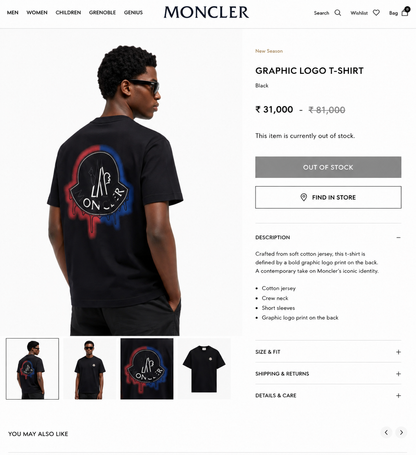 MONCLER IMPORTED LUXURY HIGH QUALITY BLACK TSHIRT