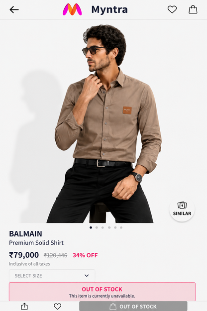BALMAIN PARIS FRONT METAL LOGO AND LEATHER PATCH COCO BROWN SHIRT BIG SIZE