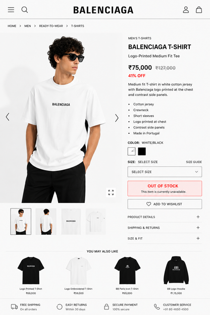 BALENCIAGA IMPORTED LUXURY HIGH QUALITY WHITE TSHIRT